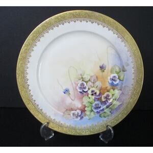 CH Field Haviland Limoges for J.M. 7 W. Westway Gold Edge VIOLETS Plate 10.5”